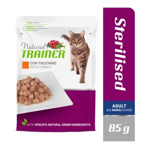 Natural Trainer Adult Sterilised with Turkey konservi sterilizētiem kaķiem ar tītaru 12 x 85g