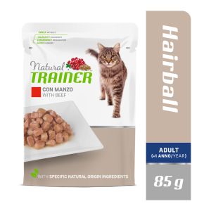 Natural Trainer Adult Hairball with Beef konservi kaķiem spalvu kamolu izvadīšanai ar liellopu 12 x 85g