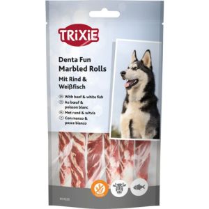  Trixie Denta Fun Marbled Beef Chewing Rolls, gardums suņiem liellopu jēlāda ar liellopa fileju 12 cm, 6gab/70 g