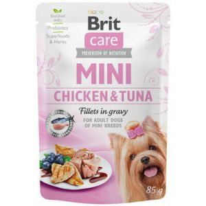 Brit Care Mini wet Chicken & Tuna fillets in gravy konservi suņiem ar vistu un tunci 6 x 85 g