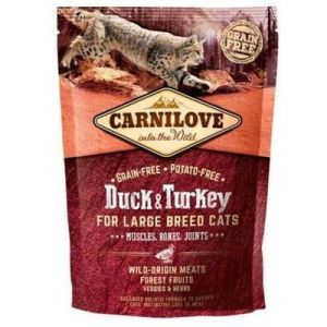 CARNILOVE Duck & Turkey Large Breed Cats bezgraudu barība lielo šķirņu kaķiem ar pīles un tītara gaļu 400g
