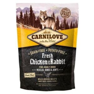 CARNILOVE Fresh Chicken & Rabbit for Adult  bezgraudu barība jebkura izmēra suņiem ar vistu@trusi 1,5 kg 