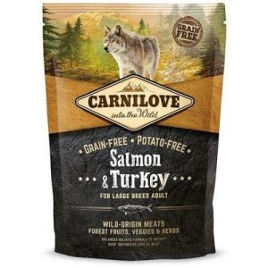  	 CARNILOVE Salmon & Turkey Large Breed Adult bezgraudu barība lielu šķirņu pieaugušiem suņiem ar lasi@tītaru 1,5 kg 