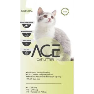 ACE Natural CAT LITTER  - cementējošās smiltis kaķu tualetei 20L