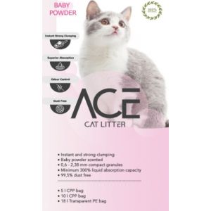 ACE Baby Powder CAT LITER cementējošās smiltis kaķu tualetei ar bērnu pūderi 10L