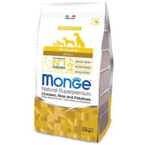 MONGE ALL BREEDS Adult Chicken, Rice and Potatoes sausā barība visu šķirņu suņiem ar vistu 2.5kg