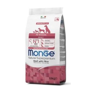 MONGE ALL BREEDS Adult Monoprotein Beef with Rice barība visu sķirņu suņiem ar liellopu 12kg 