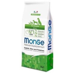MONGE ALL BREEDS Adult Rabbit, Rice and Potatoes visu šķirņu suņiem ar trusi 12kg 