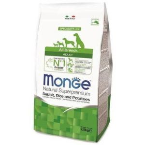 MONGE ALL BREEDS Adult Rabbit, Rice and Potatoes visu šķirņu suņiem ar trusi 2.5kg 