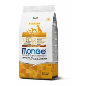 MONGE ALL BREEDS Adult Turkey Rice & Potatoe barība visu šķirņu suņiem ar tītaru 2.5kg