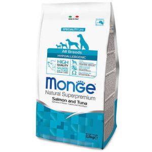 MONGE ALL BREEDS Hypoallergenic Salmon and Tuna barība visu šķirņu suņiem ar lasi un tunci 2.5kg