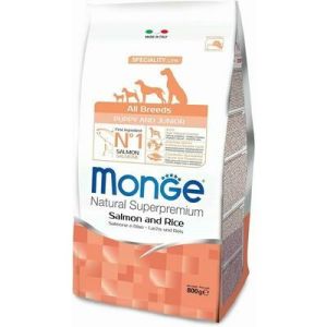 Monge All Breeds Puppy and Junior Monoprotein Salmon with Rice barība visu šķirņu kucēniem ar lasi  800g 