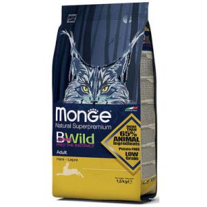 MONGE BWILD CAT Adult Hare sausā barība kaķiem ar trusi 1,5kg