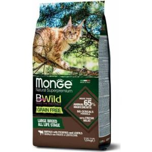 MONGE BWILD CAT Grain Free ADULT Buffalo with Potatoes and Lentils bezgraudu barība kaķiem ar bifeli 1,5kg 
