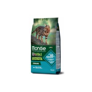 MONGE BWILD CAT Grain Free STERILISED Tuna with Peas bezgraudu barība sterilizētiem kaķiem ar tunci  1,5kg 