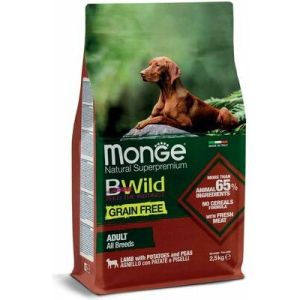 MONGE BWILD GF Adult Lamb with Potatoes and Peas bezgraudu barība visu šķirņu suņiem ar jēru 2.5kg 