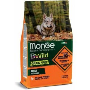 MONGE BWILD GF with Duck & Potatoes bezgraudu barība visu šķirņu suņiem ar pīli 2.5kg