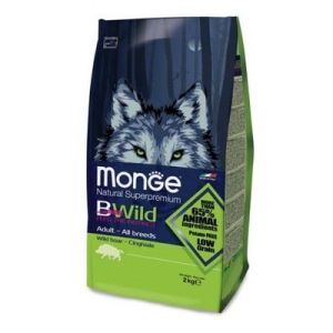 MONGE BWILD Low Grain Adult Boar barība visu šķirņu suņiem ar mežacūku 2.5kg 