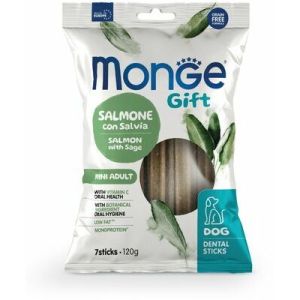 MONGE GIFT Dog DENTAL STICK Mini Salmon with sage- kārums suņiem ar lasi un salviju120g
