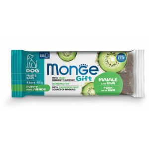 MONGE GIFT Dog FRUIT BARS Puppy & Junior Pork with kiwi kāruma batoniņš kucēniem ar cūkgaļu un kivi 100g