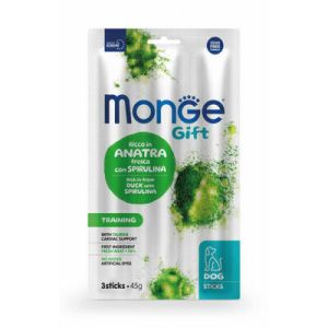 MONGE GIFT Dog STICKS Training Duck with spiruline kārums nūjiņas suņiem ar pīli un spirulīnu 45g