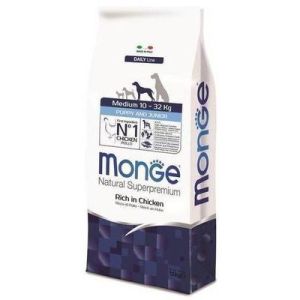 MONGE MEDIUM Puppy & Junior sausā barība vidējiem kucēniem ar vistas gaļu 12kg 