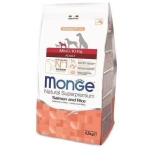 MONGE MINI Adult Salmon and Rice barība mazo šķirņu suņiem ar lasi 2.5 kg 