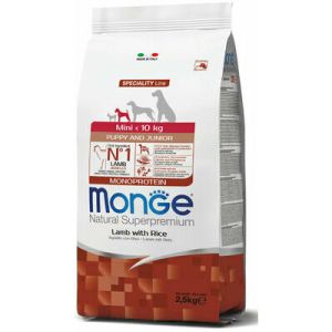 MONGE MINI Puppy & Junior Lamb and Rice barība mazo šķirņu kucēniem ar jēru 800g 