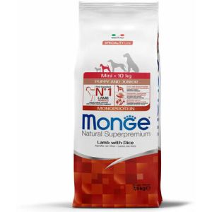 MONGE MINI Puppy & Junior Lamb and Rice barība mazo šķirņu kucēniem ar jēru 7.5kg 