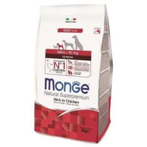 MONGE MINI Senior barība maza izmēra veciem suņiem ar vistu 3kg 