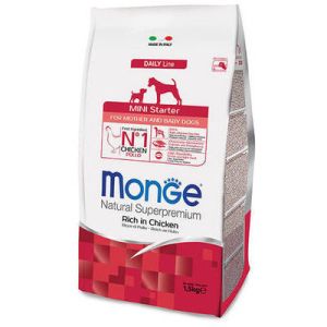 MONGE MINI Starter barība maza izmēra suņu mammām un kucēniem ar vistas gaļu 1.5kg 