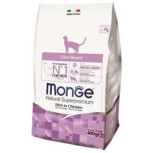 MONGE Sterilised sausā barība sterilizētiem pieaugušiem kaķiem ar cāli 400g