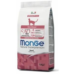 MONGE Sterilised Monoprotein Beef sausā barība sterilizētiem kaķiem ar liellopu1,5kg