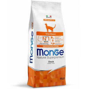 MONGE Sterilised Monoprotein Duck sausā barība sterilizētiem kaķiem ar pīli 10kg