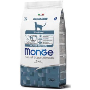 MONGE Sterilised Monoprotein Trout sausā barība sterilizētiem kaķiem ar foreli 400g