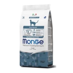MONGE Sterilised Monoprotein Trout sausā barība strilizētiem kaķiem ar foreli 1,5kg