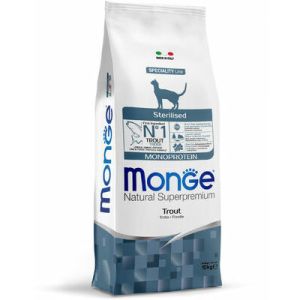 MONGE Sterilised Monoprotein Trout sausā barība sterilizētiem kaķiem ar foreli 10 kg 