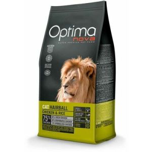 OPTIMANOVA Cat Hairball Chicken & Rices sausā barība kaķiem kas palīdz izvadīt spalvu kamolus ar vistu 2 kg
